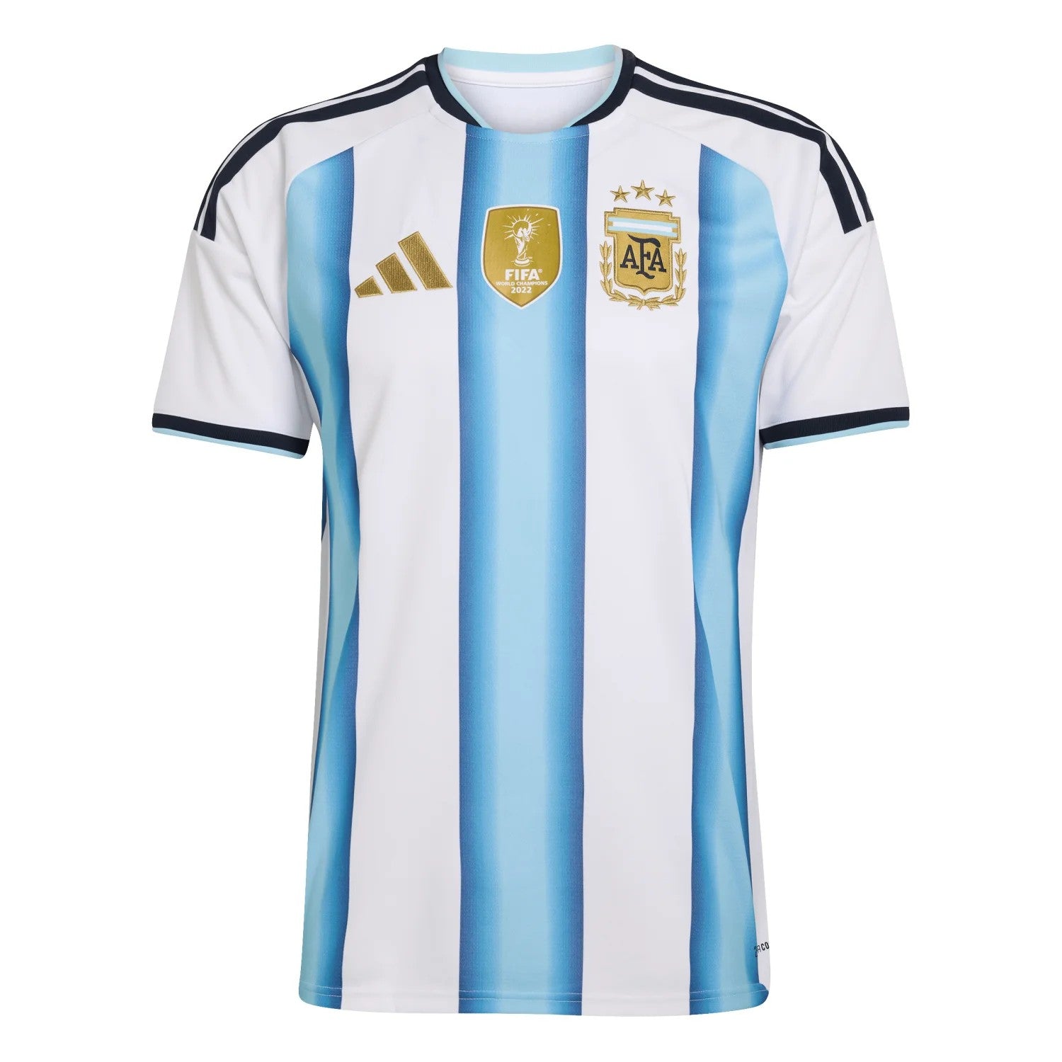 Maillot Fever Argentina national team soccer jersey, sky blue and white stripes, FIFA World Cup 2022 badge, breathable fabric.
